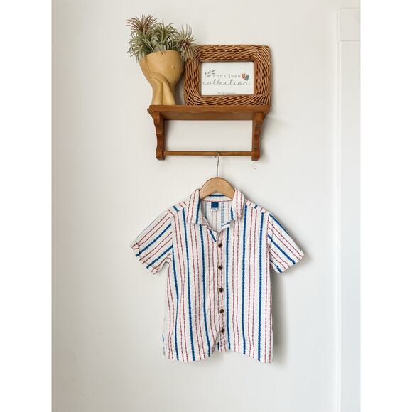 Old Navy blue & red stitch button up - 5T - Picture 1 of 6